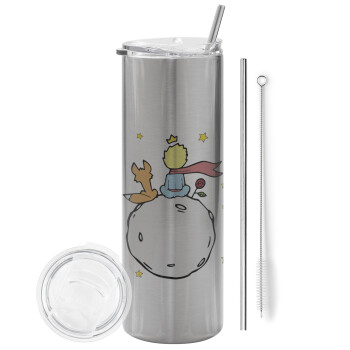 Little prince, Eco friendly stainless steel Silver tumbler 600ml, with metal straw & cleaning brush