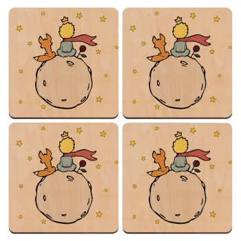 Little prince, ΣΕΤ x4 Σουβέρ ξύλινα τετράγωνα plywood (9cm)