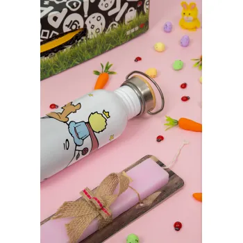 Little prince, Πασχαλινή Λαμπάδα με παγούρι μεταλλικό (620ml, stainless steel) & κερί αρωματικό πλακέ (30cm) (ΡΟΖ)