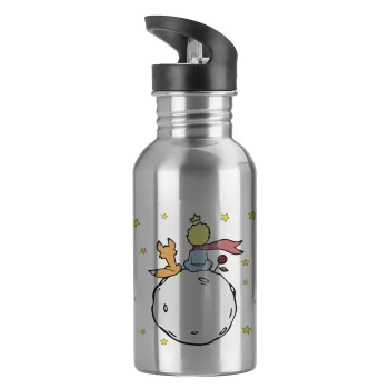 Little prince, Water bottle Silver with straw, stainless steel 600ml