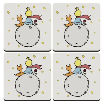 Little prince, ΣΕΤ 4 Σουβέρ ξύλινα τετράγωνα (9cm)