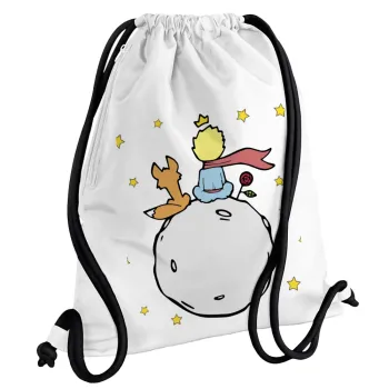 Little prince, Τσάντα πλάτης πουγκί GYMBAG λευκή, με τσέπη (40x48cm) & χονδρά κορδόνια