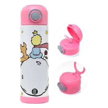 Little prince, Children's hot water bottle, stainless steel, with safety straw, PINK (500ml)