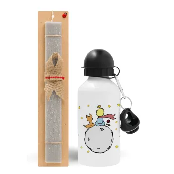 Little prince, Easter Set, metallic aluminum water bottle (500ml) & aromatic flat Easter candle (30cm) (GRAY)