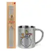 Easter Set, metallic thermal cup (300ml) & Easter aromatic flat candle (30cm) (GRAY)