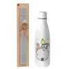 Easter Set, metallic stainless thermos bottle (500ml) & scented flat Easter candle (30cm) (GRAY)
