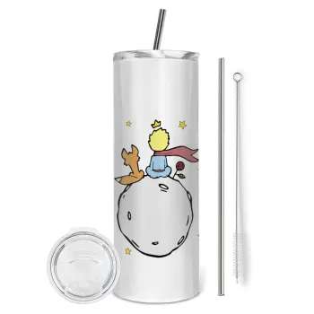 Little prince, Tumbler ποτήρι θερμό από ανοξείδωτο ατσάλι 600ml, με μεταλλικό καλαμάκι & βούρτσα καθαρισμού