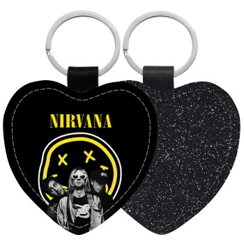 Nirvana, Μπρελόκ PU δερμάτινο glitter καρδιά ΜΑΥΡΟ