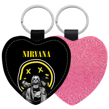 Nirvana, Μπρελόκ PU δερμάτινο glitter καρδιά ΡΟΖ