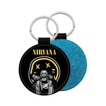 Nirvana, Μπρελόκ Δερματίνη, στρογγυλό ΜΠΛΕ (5cm)