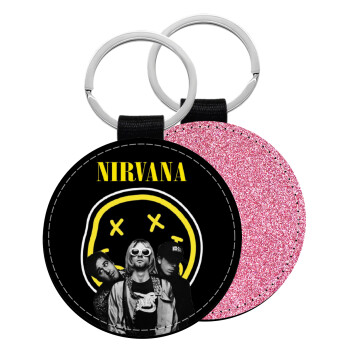 Nirvana, Μπρελόκ Δερματίνη, στρογγυλό ΡΟΖ (5cm)