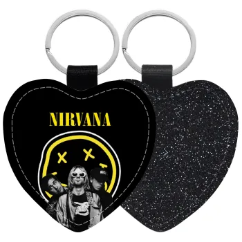 Nirvana, Μπρελόκ PU δερμάτινο glitter καρδιά ΜΑΥΡΟ