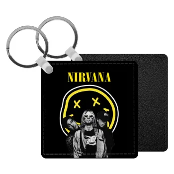 Nirvana, Μπρελόκ Δερματίνη, τετράγωνο ΜΑΥΡΟ (5x5cm)
