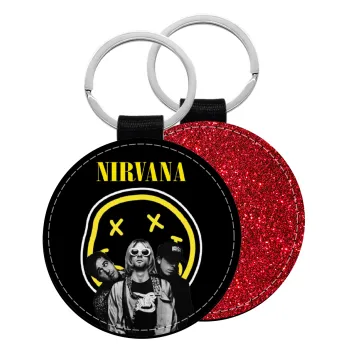 Nirvana, Μπρελόκ Δερματίνη, στρογγυλό ΚΟΚΚΙΝΟ (5cm)