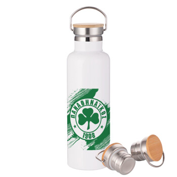 Π.Α.Ο., Stainless steel White with wooden lid (bamboo), double wall, 750ml