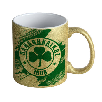 Π.Α.Ο., Κούπα Χρυσή Glitter που γυαλίζει, κεραμική, 330ml