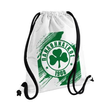 Π.Α.Ο., Backpack pouch GYMBAG white, with pocket (40x48cm) & thick cords