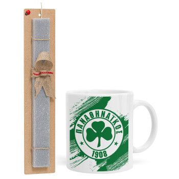 Π.Α.Ο., Easter Set, Ceramic Cup (330ml) & Easter aromatic flat candle (30cm) (GRAY)