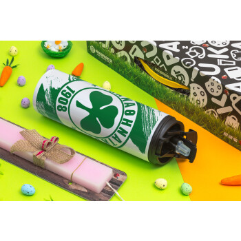 Π.Α.Ο., Πασχαλινή Λαμπάδα με Travel Tumbler θερμό με διπλό καπάκι (600ml, BPA free) & κερί αρωματικό πλακέ (30cm) (ΡΟΖ)