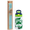 Easter Set, Children's thermal stainless steel bottle with safety straw, green/blue (350ml) & aromatic flat Easter candle (30cm) (TURQUOISE)