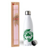 Easter Set, metallic stainless steel water bottle (750ml) & scented flat Easter candle (30cm) (PINK)