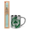 Easter Set, metallic thermal cup (300ml) & aromatic flat Easter candle (30cm) (TURQUOISE)