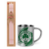 Easter Set, metallic thermal cup (300ml) & aromatic flat Easter candle (30cm) (PINK)