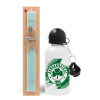 Easter Set, metallic aluminum water bottle (500ml) & scented flat candle (30cm) (TURQUOISE)
