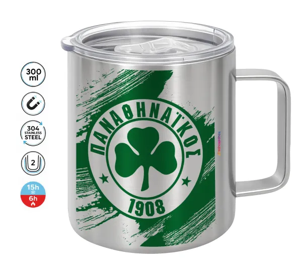Π.Α.Ο. — Double-walled stainless steel mug 300ml with temperature-retaining lid