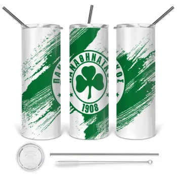 Π.Α.Ο., Tumbler ποτήρι θερμό από ανοξείδωτο ατσάλι 600ml, με μεταλλικό καλαμάκι & βούρτσα καθαρισμού