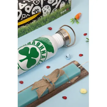 Π.Α.Ο., Πασχαλινή Λαμπάδα με παγούρι μεταλλικό (620ml, stainless steel) & κερί αρωματικό πλακέ (30cm) (ΤΙΡΚΟΥΑΖ)