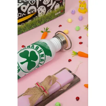 Π.Α.Ο., Πασχαλινή Λαμπάδα με παγούρι μεταλλικό (620ml, stainless steel) & κερί αρωματικό πλακέ (30cm) (ΡΟΖ)