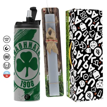 Π.Α.Ο., Easter candle with Grey Tumbler Thermo 600ml & aromatic flat candle (30cm) (GREY)