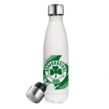 Π.Α.Ο., Μεταλλικό παγούρι θερμός Λευκό (Stainless steel), διπλού τοιχώματος, 500ml