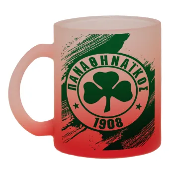 Π.Α.Ο., Κούπα γυάλινη δίχρωμη με βάση το κόκκινο ματ, 330ml