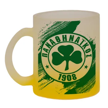 Π.Α.Ο., Κούπα γυάλινη δίχρωμη με βάση το κίτρινο ματ, 330ml