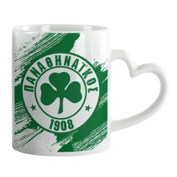 Π.Α.Ο., Κούπα καρδιά χερούλι λευκή, κεραμική, 330ml