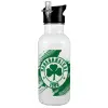 White water bottle with straw, stainless steel 600ml