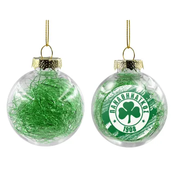 Π.Α.Ο., Transparent Christmas tree ball ornament with green filling 8cm