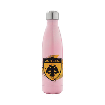 FC Α.Ε.Κ., Metal mug thermos Pink Iridiscent (Stainless steel), double wall, 500ml