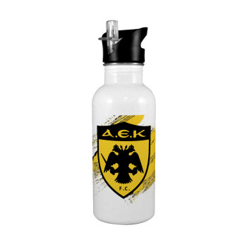 FC Α.Ε.Κ., Παγούρι νερού Λευκό με καλαμάκι, ανοξείδωτο ατσάλι 600ml
