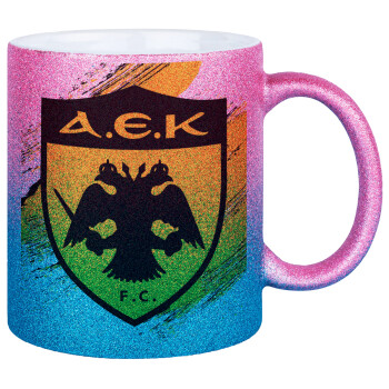 FC Α.Ε.Κ., Κούπα Χρυσή/Μπλε Glitter, κεραμική, 330ml