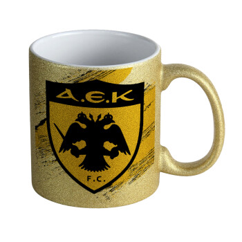 FC Α.Ε.Κ., Κούπα Χρυσή Glitter που γυαλίζει, κεραμική, 330ml