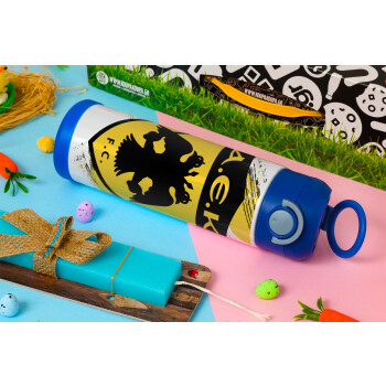 FC Α.Ε.Κ., Easter candle, Childrens hot water bottle, stainless steel, with safety straw, BLUE (500ml)