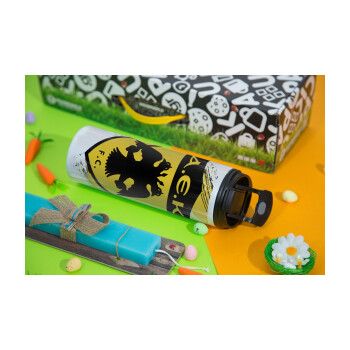 FC Α.Ε.Κ., Easter candle,Travel Tumbler 2 Lids, with metal straw & cleaning brush & aromatic flat candle (30cm) (BLUE)