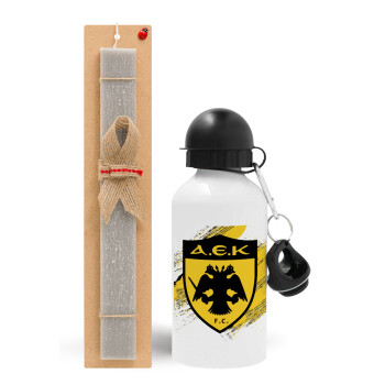 FC Α.Ε.Κ., Easter Set, metallic aluminum water bottle (500ml) & aromatic flat Easter candle (30cm) (GRAY)