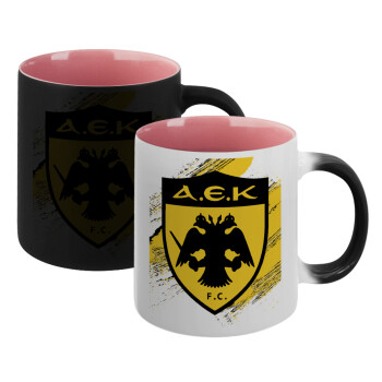 FC Α.Ε.Κ., Κούπα Μαγική εσωτερικό ΡΟΖ, κεραμική 330ml που αλλάζει χρώμα με το ζεστό ρόφημα