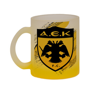 FC Α.Ε.Κ., Κούπα γυάλινη δίχρωμη με βάση το κίτρινο ματ, 330ml