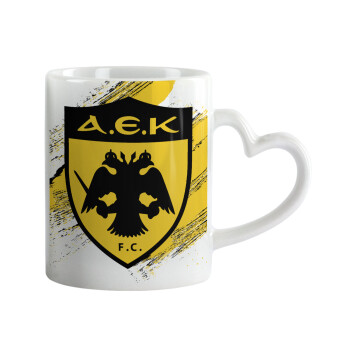 FC Α.Ε.Κ., Κούπα καρδιά χερούλι λευκή, κεραμική, 330ml