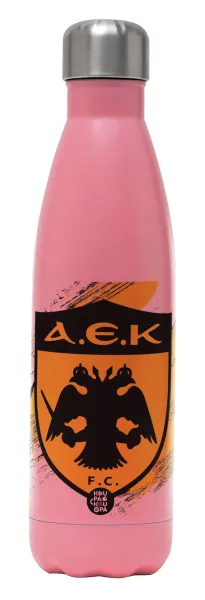 FC Α.Ε.Κ. — Μεταλλικό παγούρι θερμός Ροζ Ματ (Stainless steel), διπλού τοιχώματος, 500ml